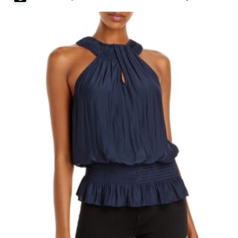 Navy Ramy Brook Rae pleated top. size small.